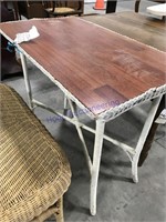 Wicker table, wood top, 37 x 23 x 30" tall