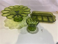 Anchor Hocking Cake Stand & green glass