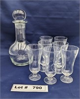 CRYSTAL DECANTUR AND SET OF 7 GLASSES