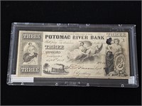 1855 Potomac River Bank $3 Note