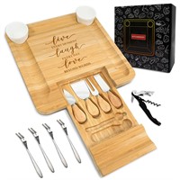 KITCHENVOY Bamboo Cheese Board Set with Slide-Out