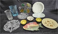 Group of vintage serving platters and misc.
