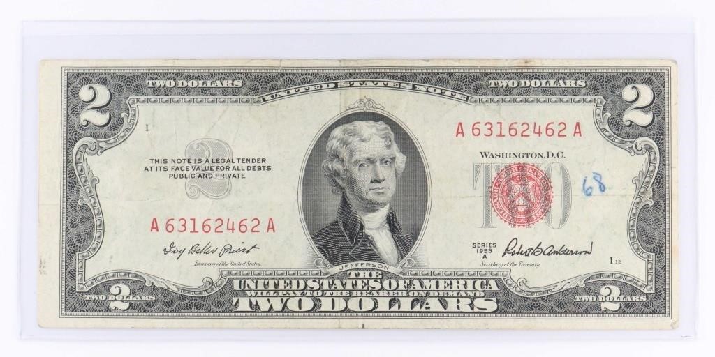 1953 US $2 RED SEAL BANK NOTE
