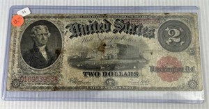 1947 Us Two Dollars Us Note with Red Seal