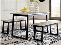 Waylowe Dining Table and 2 Bench Set RETAIL $300