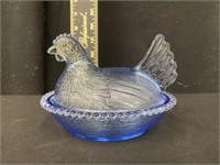 Vintage Blue Iridescent Nesting Hen Glass