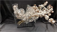 Wire Basket with Cotton Stems