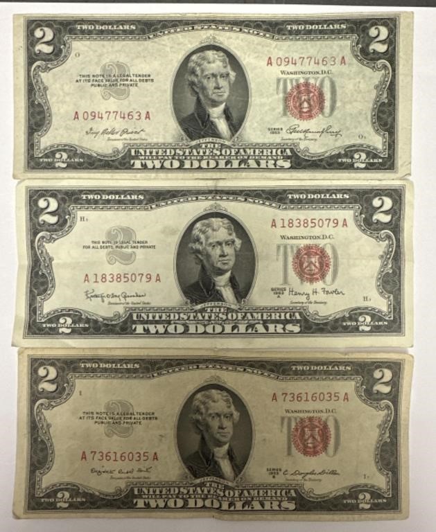 (3) Vintage 1953 $2.00 Bills