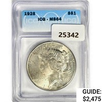 1928 Silver Peace Dollar ICG MS64