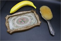 Vintage Sterling Silver Hair Brush & Jewelry Tray
