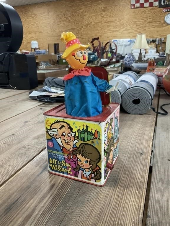 Vintage Tin Scarecrow Jack In The Box