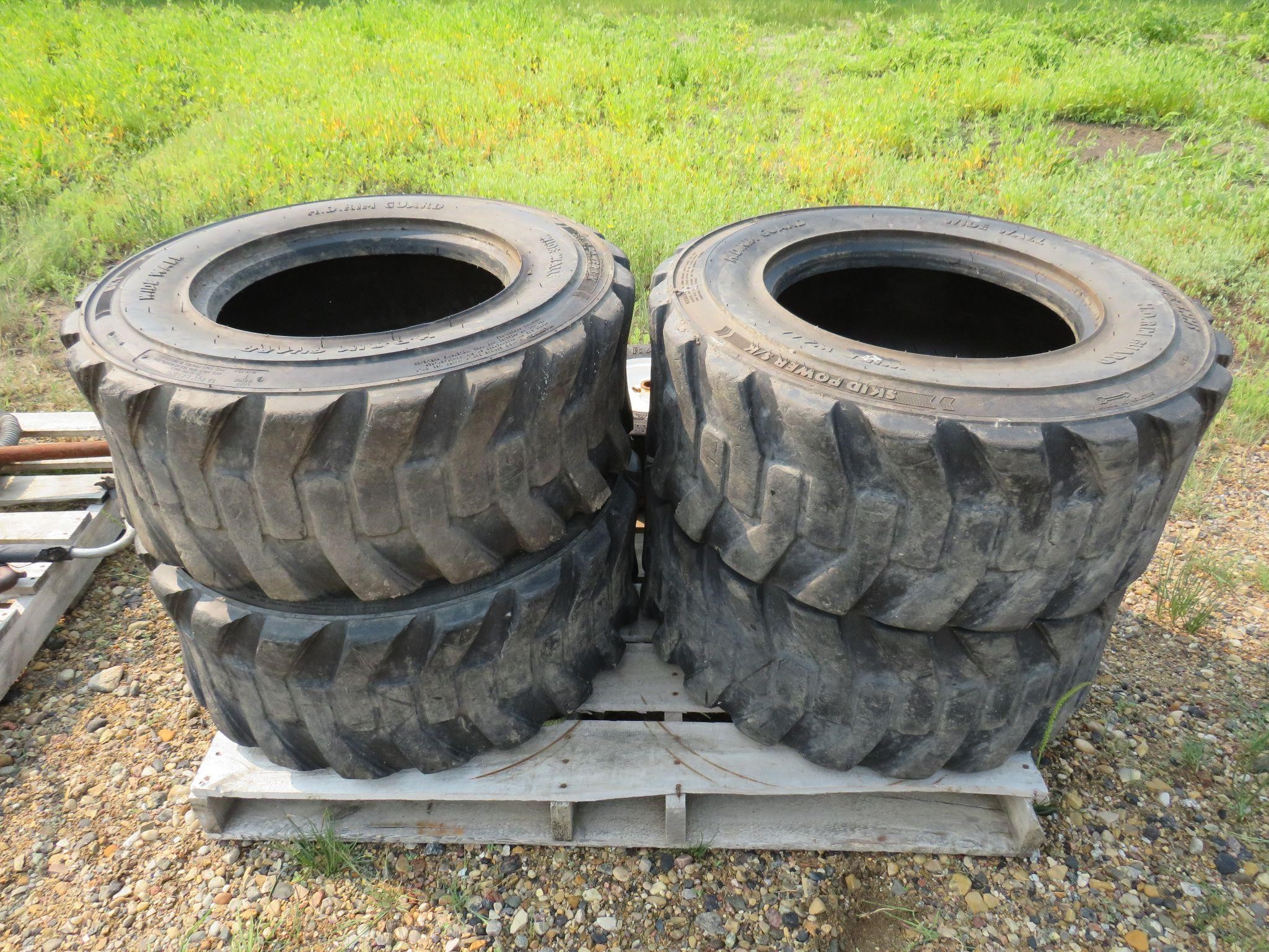 (4)SKID STEER TIRES 12-16.5 B.K.T. TIRES 12 PLY