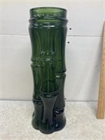 Vintage Green Glass Vase Bamboo Design 18"