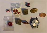 Assorted Pins+ Watch Clock