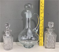3 Glass Decanters w/ Stoppers