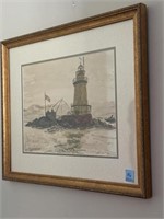 LIGHTHOUSE/SEA SCAPE WATERCOLOR BY B.J. CABE '69