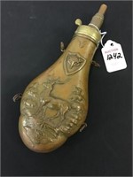 Ornate Copper & Brass Deer Design Powder Flask