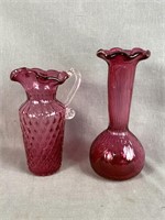 Cranberry Bud Vase & Pitcher