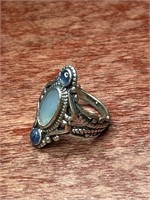 Sterling .925 Larimar Blue Stones Elongated Ring