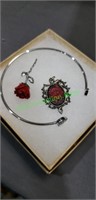 Red rose pendent and bracelet