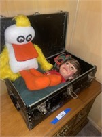 Duck, puppet and ventriloquist doll in case
