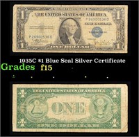 1935C $1 Blue Seal Silver Certificate Grades f+