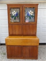 WOOD CABINET/STAINED GLASS DOORS..79" X 46"