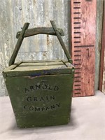 Arnold Grain Company square wood bucket w/ lid