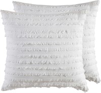 Set of 2 Boho Throw Pillow Covers  White 18x18