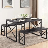 VECELO Kitchen Table with 2 Benches, Black