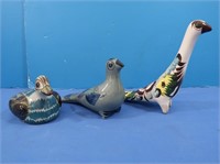 3 Mexican Ceramic Pottery Birds