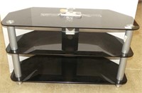 Modern Three Tier Black Glass TV Stand