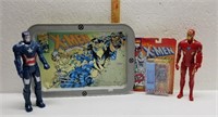 Lot of Action Figures and X-men Tin Tray