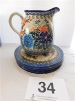 Polish Pottery - small pitcher, 6" tall, Unikat