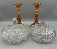 Carnival Glass Candlesticks and Candy Dishes