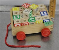 Wood blocks and wagon toy