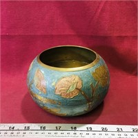 Brass Hand Decorated Flower Pot (Vintage)
