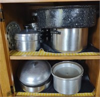 Various Pots Incl. Graniteware Poasting Pan,