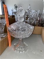 Unmarked crystal 12 inch lidded candy dish