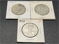 Three 1942 Walking Liberty Half Dollars