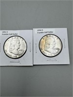 1958-D, 1951-S Franklin Silver Half Dollars