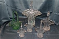 Glass Handled Baskets:  Etched Glass 3.5" x 2" x