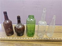 (5) Old Bottles- Including Green Glass