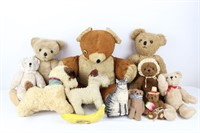 11 Vintage Teddy Bears, Plush Dogs & Cat