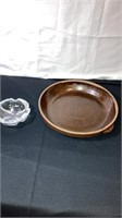 Stoneware pie plate/ glass ashtray