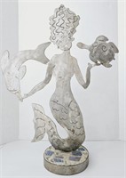 Whimsical Metal Mermaid Sculpture Cement Base