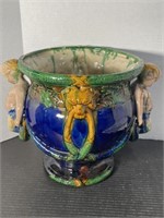 LARGE ORNATE MAJOLICA STYLE JARDINIERE 9.5T X 12W