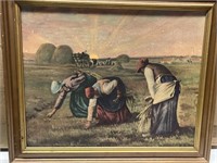 VTG FRAMED "COTTON PICKIN" WALL ART LITHO on BOARD