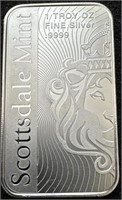 1 Troy Ounce Fine Silver Bar- Scottsdale Mint