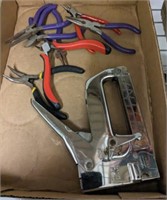 TRAY OF PLIERS AND STAPLE GUN